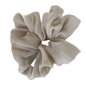 Brown gingham plaid scrunchie for women with breathable fabric for high ponytails