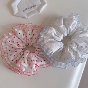 Sweet Chiffon Polka Dot Hair Scrunchies For Women Elegant Ruffle Edge Hair Ties Elastic Hair Bands Commuting Hair Accessories