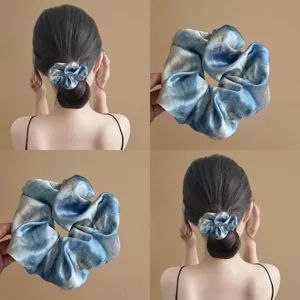 Retro Sternenhimmel Ölgemälde Satin Scrunchie Große Schleife Haarklammer Mit Künstliche Perlenimitat Elegantes Haargummi Für Damen Haarschmuck