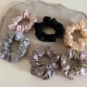 6-piece set of silky satin scrunchies in elegant Morandi colors for high ponytail styling