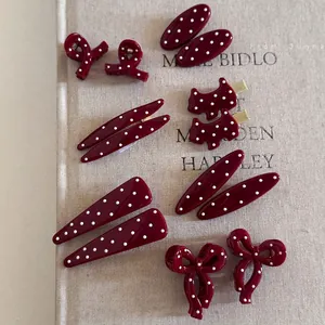 Vintage Red White Polka Dot Hair Clip Acrylic Resin Duckbill Clip Bangs Clip Mini Claw Clip Bow Hairpin Geometric Hair Accessory For Women Girls