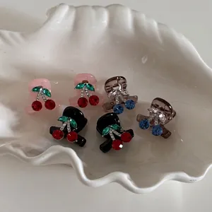 French Vintage Cherry Rhinestone Mini Hair Claw Clip Sweet Acrylic Small Hair Catch Clip For Women Girls Hair Accessory