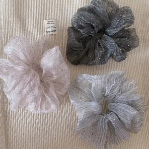 Women Mesh Rhinestone Scrunchie Oversized Stripe Hair Tie Handmade Sparkling Hair Band Fashion Hair Accessories