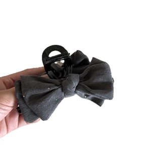 Deep gray denim bow hair claw clip with colorful rhinestones for women hair styling