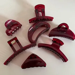 French Vintage Wine Red Acrylic Hair Claw Clip For Women High Sense Sophisticated Large Shark Clip Hair Accessories Headwear
