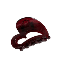 Elegant wine red heart-shaped hair claw clip made of translucent resin for women
