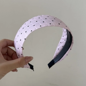 Serre-tête rose à pois style coréen en tissu plissé avec dents antidérapantes