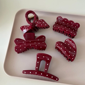 French Retro Acrylic Burgundy Hair Claw Clip Large Polka Dot Hair Clip Handmade Geometric Hair Accessories For Women