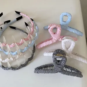 Accessoire Cheveux Doux En Tissu Vichy Style Coréen Pince À Cheveux À Carreaux Serre Tête Antidérapant Pour Femme Épingle Décorative