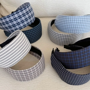 Serre-tête à Bord Large Rétro à Carreaux et à Rayures pour Femmes Enveloppé de Tissu Antidérapant Accessoires Cheveux