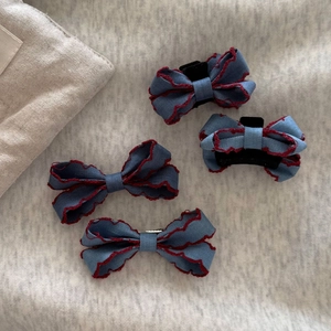 Sweet Denim Fabric Bow Hair Clip For Women French Vintage Contrast Wavy Edge Hair Accessory Bowknot Hair Tie Claw