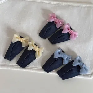 Koreanischer Süßer Denim Chiffon Schleife Haarklammer Für Damen Handgefertigte Stoffschleife Entenschnabel-Clip Haarschmuck