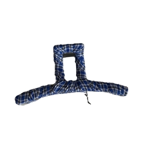 Retro blue and white checkered fabric square hair claw clip with strong metal spring