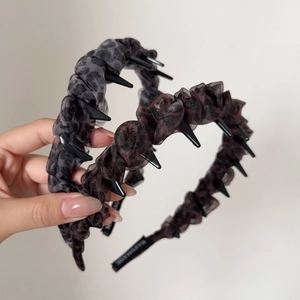 Vintage Leopard Print Pleated Mesh Headband With Teeth For Women High Top Hair Hoop Handmade Stylish Hair Accessories