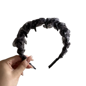 Retro leopard print headband with black studs for high cranial top hairstyle