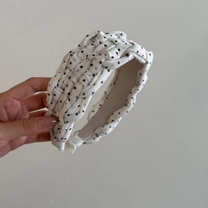 French style wide pleated headband with polka dots and high top braided mesh design