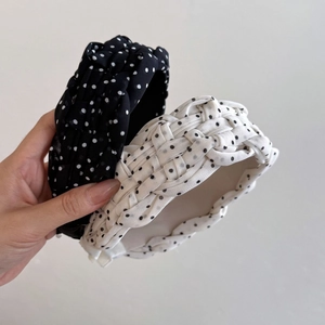 French Vintage Polka Dot Wide Pleated Headband Braided Fabric High Skull Top Hair Accessories For Women Daily Commute