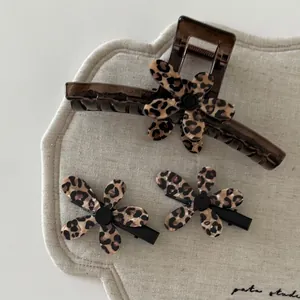 French leopard floral hair claw set with brown resin clips for elegant styling