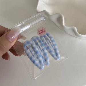 Cute blue and white checkered pattern hair clips in wave-edge BB clip style