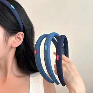 Korean Style Blue Denim Puffy Sponge Headband For Women Minimalist Handmade Hair Band Headwear Fashion Accessories