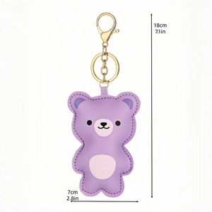 Porte-clés ours en cuir violet chic avec crochet doré pour décor de sac à main