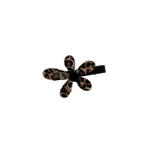 French style leopard print flower hair claw with five-petal acetate design on white background
