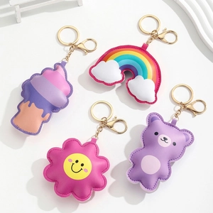 Porte-clés Mignon en Cuir PU Dessin Animé Ours Tournesol Arc-en-ciel Glace Charme de Sac Anneau de Clé de Voiture Pendentif Femmes Enfants