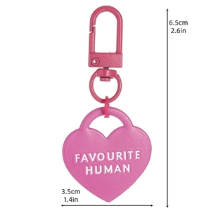 Portachiavi a cuore rosa in metallo con scritta Favorite Human bianca e moschettone