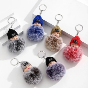 Porte-clés poupée endormie en fausse fourrure, six couleurs pour charms de sac et cadeau