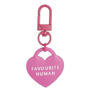 Portachiavi a cuore rosa acceso con scritta Favourite Human e moschettone in tinta