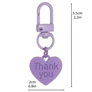 Porte-clés cœur lavande avec gravure Thank You et finition en alliage laqué violet