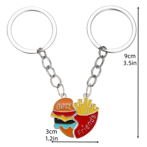 Lot de 2 porte-clés Best Friends avec breloques émaillées burger et frites