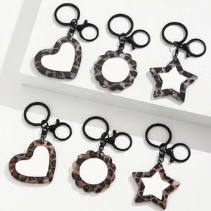 Luipaardprint acryl sleutelhanger spiegels set met hart en ster vormen en clips