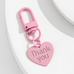 Porte-clés cœur rose avec gravure Thank You et fermoir mousqueton assorti pour sac à main