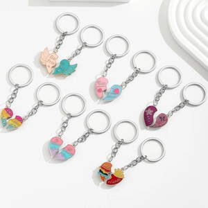 Porte-clés Épissage Coeur Couple Meilleurs Amis Pendentif Sac en Alliage Magnétique Burger Frites Aile Bijoux Cadeau Femme