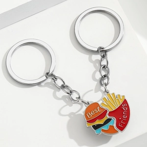 Lot de porte-clés Best Friends en forme de cœur avec burger et frites en émail coloré