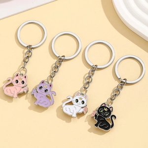 Porte-Clés Chat Dessin Animé Cœur Magnétique Alliage Émail BFF Cadeau Bijoux Pour Couples Femmes Filles Accessoires