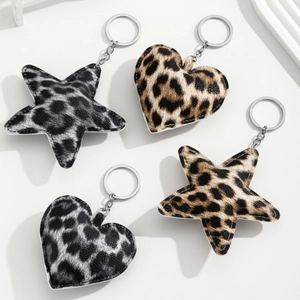Leopard Print PU Leather Keychain Star Heart Shape Bag Pendant Accessories Fashion Animal Print Keyring Gift For Women