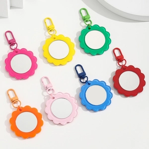 Colorful sunflower mirror keychain set in seven vibrant colors for portable makeup