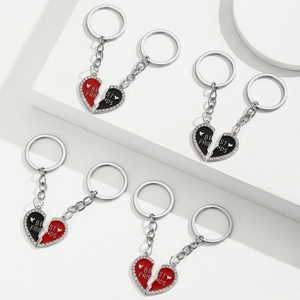 Best Friends Splicing Heart Keychain Set Rhinestone Alloy Enamel Keyring Gift For Couples Friends Women Jewelry