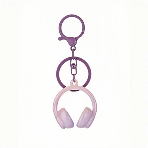 Minimalist purple headphone keychain with metallic lobster clasp for bag decoration