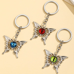Vintage Gothic Hollow Butterfly Evil Eye Keychain Zinc Alloy Metal Flame Wing Key Ring Pendant Street Hip Hop Style Accessory