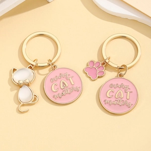 Cute Cat Enamel Keychain Gold Plated Every Cat Matters Lettering Pink Cat Claw Keyring For Mother's Day Birthday Women Bag Pendant