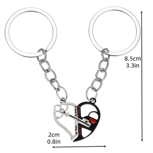 Portachiavi di coppia a forma di cuore incastrabile con incisione I Love You in metallo