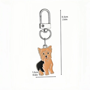Porte-clés minimaliste en émail Yorkshire Terrier avec fermoir mousqueton argenté élégant