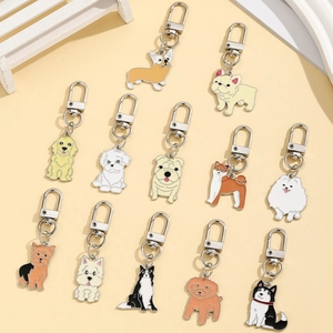 Porte-clés chien en émail coloré avec motifs Corgi Bouledogue et Golden Retriever