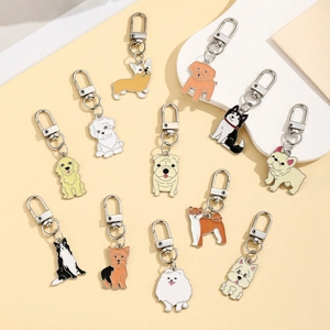 Porte-Clés Chien de Dessin Animé en Alliage Émail Pendentif Chiot Anneau de Clé Ornement de Sac pour Femmes Hommes Amoureux des Animaux