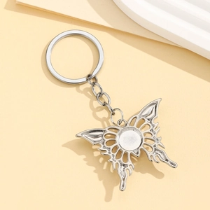 Silver gothic butterfly evil eye keychain with hollow flame pattern and DIY metal base