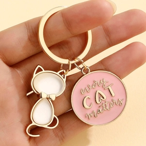 Cute enamel cat keychain with pink charm engraved with every CAT matters quote