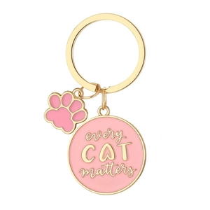 Cute pink cat paw and golden circle enamel keychain with Every Cat Matters slogan